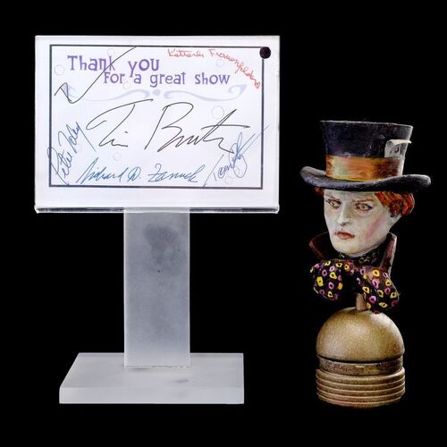 Lot #535 - Mad Hatter Maquette Crew Gift with Crew-Autographed Thank You Card ### ALICE IN WONDERLAND (2010)