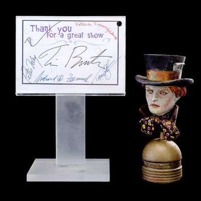 Lot #535 - Mad Hatter Maquette Crew Gift with Crew-Autographed Thank You Card ### ALICE IN WONDERLAND (2010)