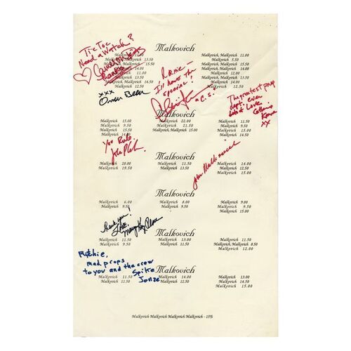 Lot #598 - Cast- and Crew-Signed "Malkovich" Diner Menu ### BEING JOHN MALKOVICH (1999)