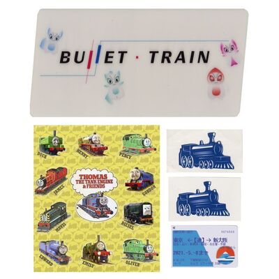 Lot #668 - Lemon's (Brian Tyree Henry) Blue Train Stickers and Sticker Set with Train Card and Parking Placard ### BULLET TRAIN (2022)