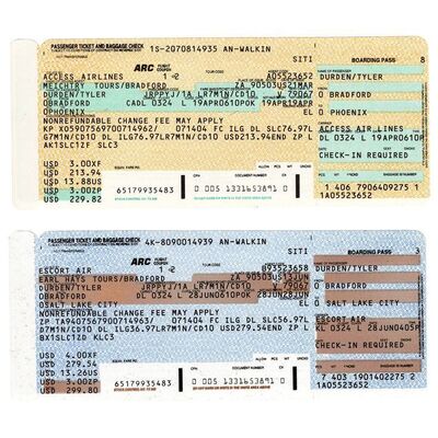Lot #762 - Pair of Tyler Durden's (Brad Pitt) Boarding Passes ### FIGHT CLUB (1999)