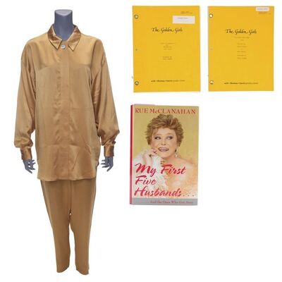 Lot #832 - Rich Weaver Collection: Blanche Devereaux's (Rue McClanahan) Gold Outfit, Autographed Book, and Two Scripts ### GOLDEN GIRLS, THE (1985-1992)