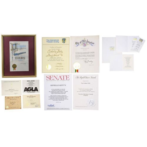 Lot #866 - Rich Weaver Collection: Estelle Getty's Award Certificates and Los Angeles Birthday Declaration ### ESTELLE GETTY