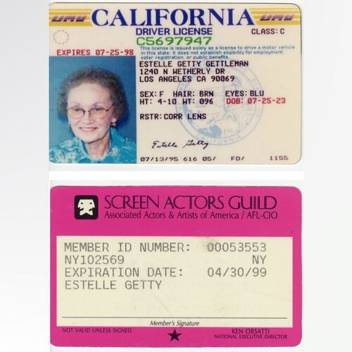 Lot #867 - Estelle Getty's Driver's License and SAG Card ### ESTELLE GETTY