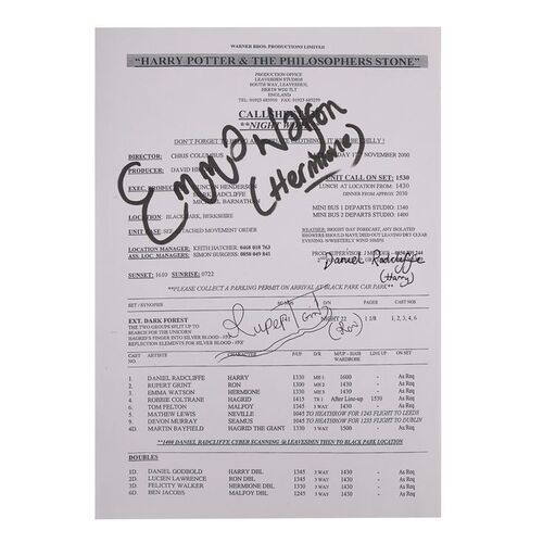 Lot #888 - Daniel Radcliffe and Cast-Autographed Call Sheet ### HARRY POTTER AND THE SORCERER'S STONE (2001)