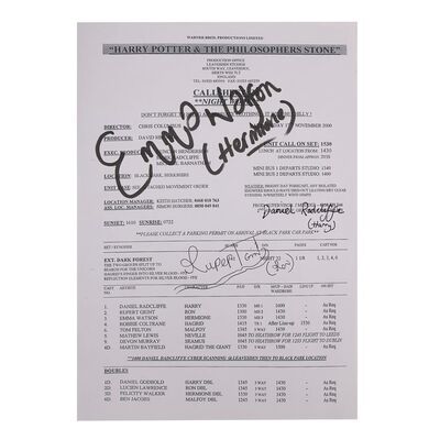 Lot #888 - Daniel Radcliffe and Cast-Autographed Call Sheet ### HARRY POTTER AND THE SORCERER'S STONE (2001)
