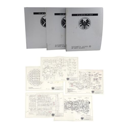 Lot #987: MARVEL'S AGENTS OF S.H.I.E.L.D. (2013-2020) - Set of Three S.H.I.E.L.D. Classified Binders with Paperwork and Stark Industries Schematics