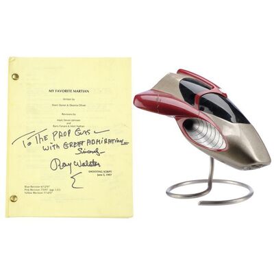 Lot #1041 - Ray Walston-Autographed Annotated Bound Script with Spaceship Model Miniature ### MY FAVORITE MARTIAN (1999)