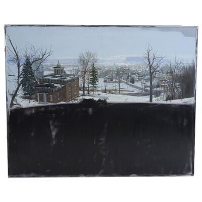 Lot #1120 - Hand-Painted Michael Pangrazio Neighborhood in Snow Matte Painting ### PRANCER (1989)