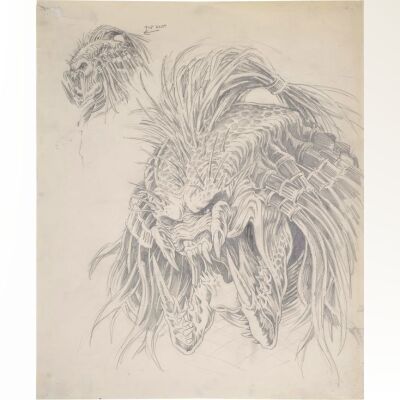 Lot #1122: PREDATOR 2 (1990) - Hand-Drawn Predator Concept Art