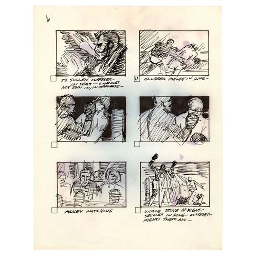 Lot #1150 - Set of Three Hand-Drawn Fred Lucky "Balboa vs. Lang" Storyboards ### ROCKY III (1982)