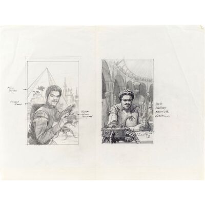 Lot #1337 - Hand-Drawn Ralph McQuarrie Cover Concept Sketches ### LANDO CALRISSIAN AND THE MINDHARP OF SHARU (1983)