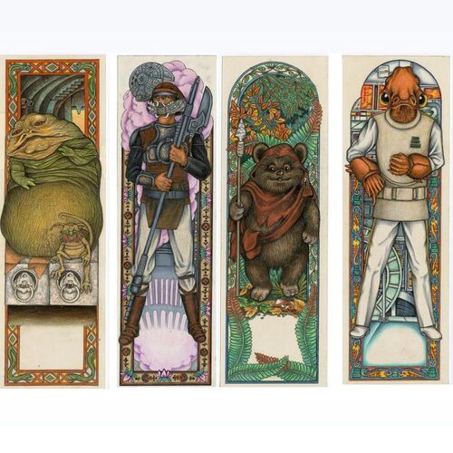 Lot #1349 - William Plumb Collection: Set of Four Hand-Illustrated Random House Character Bookmark Artworks ### STAR WARS: RETURN OF THE JEDI (1983)