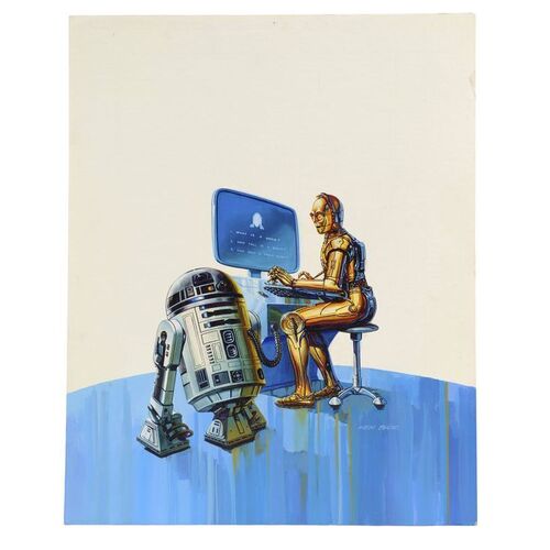 Lot #1353 - William Plumb Collection: Hand-Painted Questions & Answer Book About Computers Cover Artwork ### STAR WARS: VARIOUS PRODUCTIONS