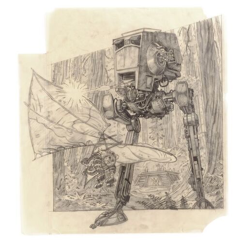Lot #1355 - William Plumb Collection: Hand-Drawn Tim Hildebrandt Ewok Adventure Video Game Cover Concept Sketch ### STAR WARS: RETURN OF THE JEDI (1983)