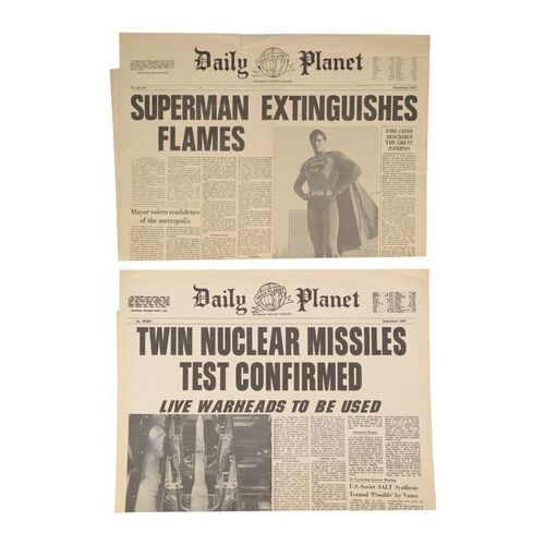 Lot #1390 - Pair of Daily Planet Newspaper Covers ### SUPERMAN (1978)/SUPERMAN III (1983)