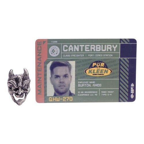 Lot # 37: Amos Burton's (Wes Chatham) Canterbury Badge and Devil Pin