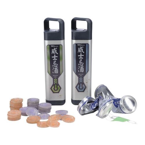 Lot # 49: Ceres Station Currency, SFX Crushed Beer Cans, and Alcohol Bottles