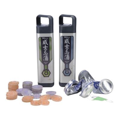 Lot # 49: Ceres Station Currency, SFX Crushed Beer Cans, and Alcohol Bottles