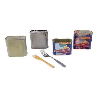 Lot # 99: Amos Burton's (Wes Chatham) Tankstar Chicken Cans and Forks