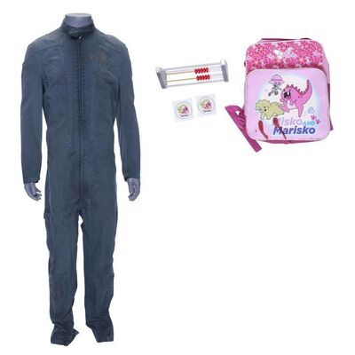 Lot # 100: Praxideke "Prax" Meng's (Terry Chen) Beratnas Gas Jumpsuit with Mei Meng's (Leah Madison Jung) Bloody Backpack and Abacus
