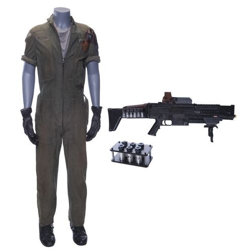 Lot # 105: Amos Burton's (Wes Chatham) Season 2 Bloody Rocinante Coveralls with Boots, Devil Pin, and Shotgun