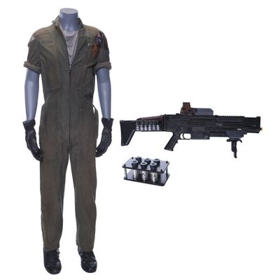 Lot # 105: Amos Burton's (Wes Chatham) Season 2 Bloody Rocinante Coveralls with Boots, Devil Pin, and Shotgun