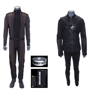 Lot # 127: Elio 'Cohen' Casti's (Brandon McGibbon) Vac Suit with Additional Civilian Clothes, Damaged Camera Drone, and Comm Device