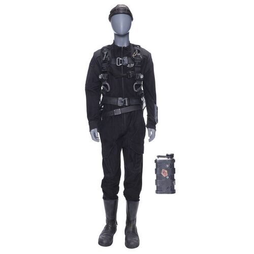 Lot # 180: Klaes Ashford's (David Strathairn) Captain's Uniform with Harness, Beanie, and Flask