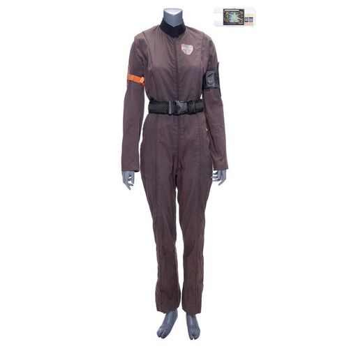 Lot # 214: Sakai's (Bahia Watson) Tycho Station Engineering Coveralls and Belter Comm with Decal