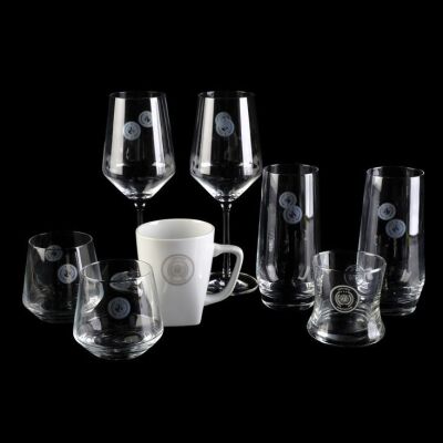 Lot # 229: Luna Cabernet, Tall Water, and Short Rocks Glassware with UN Mug and Cup