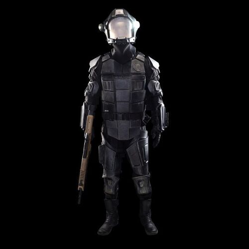 Lot # 239: Sergeant Matt Bir's UNMC Powered Armor Space Suit with Light-up Helmet, Pack and UNN Rifle
