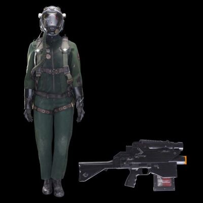 Lot # 242: The Azure Dragon Belter Loyalist "Ashley" Vac Suit, Helmet, Harness, and Rocket Blaster