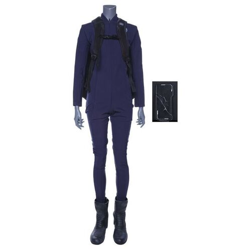 Lot # 262: Monica Stuart's (Anna Hopkins) UNN Zenobia Vac Suit with Light-up Boots, Press Bag, and Cracked Comm Device