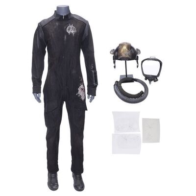 Lot # 288: Liang Walker's (Stuart Hughes) Wounded Space Suit with Smashed Helmet Components and Visor Vinyls