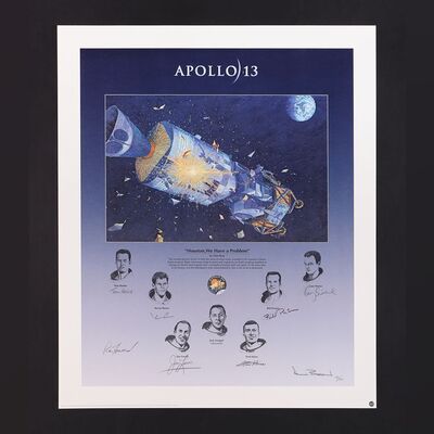 Lot #26 - APOLLO 13 (1995) - Geoff Hutchins Collection: Limited Edition Print by Alan Bean Signed by Tom Hanks, Ron Howard, Bill Paxton, Kevin Bacon, Gary Sinise, Jim Lovell and Fred Haise, 1995