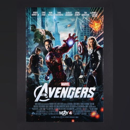 Lot #31 - THE AVENGERS (2012) - Robert Downey Jr., Chris Evans, Chris Hemsworth, Mark Ruffalo, Jeremy Renner, Clark Gregg Autographed US One-Sheet, 2012