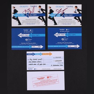 Lot #101 - CATCH ME IF YOU CAN (2002) - Steven Spielberg and Leonardo DiCaprio Autographed Premiere Tickets, Premiere Invitations and UK Quad