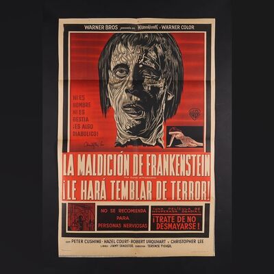 Lot #115 - CURSE OF FRANKENSTEIN, THE (1957) - Christopher Lee Autographed Argentinian One-Sheet, 1957
