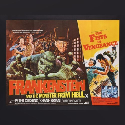 Lot #148 - FRANKENSTEIN AND THE MONSTER FROM HELL (1974) / FISTS OF VENGEANCE, THE (1974) - Double-Bill UK Quad, 1974