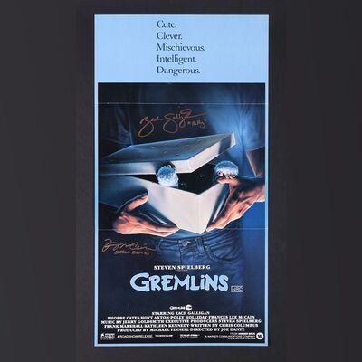 Lot #175 - GREMLINS (1984) - Frances Lee McCain and Zach Galligan Autographed Australian Daybill, 1984