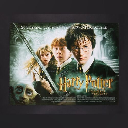 Lot #195 - HARRY POTTER AND THE CHAMBER OF SECRETS (2002) - Daniel Radcliffe, Rupert Grint and Emma Watson Autographed UK Quad, 2002