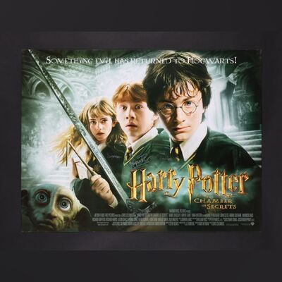 Lot #195 - HARRY POTTER AND THE CHAMBER OF SECRETS (2002) - Daniel Radcliffe, Rupert Grint and Emma Watson Autographed UK Quad, 2002