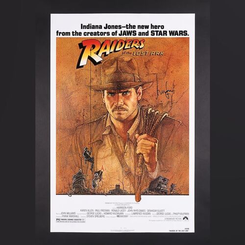 Lot #214 - INDIANA JONES: RAIDERS OF THE LOST ARK (1981) - Harrison Ford Autographed Original Rolled One-Sheet, 1981