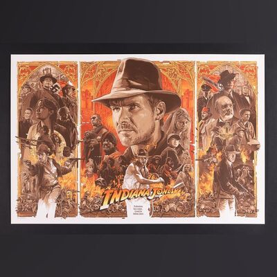 Lot #215 - INDIANA JONES: ORIGINAL TRILOGY (1981 - 1989) - Hand-Numbered Bottleneck Gallery Timed Edition Print by Gabz, 2018