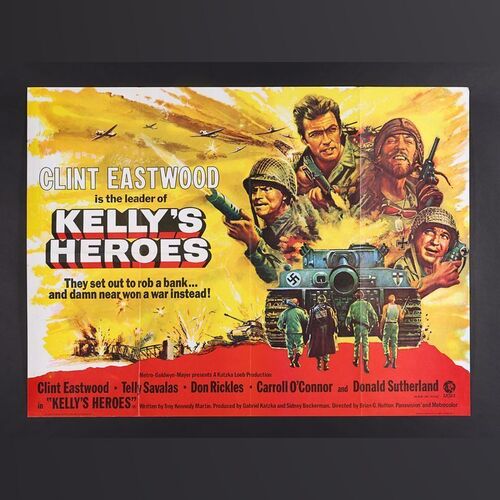Lot #332 - KELLY'S HEROES (1970) - UK Quad, Front of House Lobby Card Set and Press Campaign Book, 1970