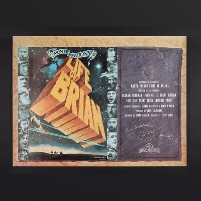 Lot #370 - MONTY PYTHON'S: LIFE OF BRIAN (1979) - John Cleese, Carol Cleaveland and Ken Colley Autographed UK Quad, 1979