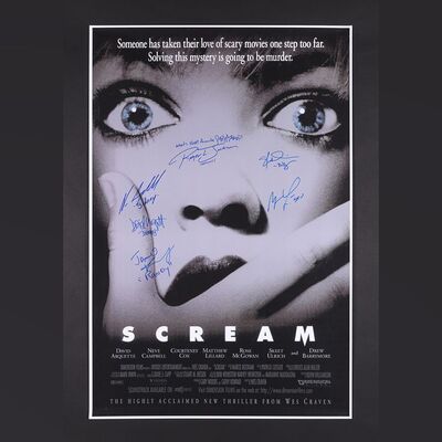 Lot #419 - SCREAM (1996) - Neve Campbell, David Arquette, Matthew Lillard, Skeet Ulrich, Roger L. Jackson and Jamie Kennedy Autographed Poster
