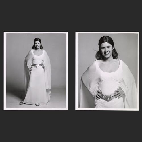Lot #469 - STAR WARS: A NEW HOPE (1977) - Two Carrie Fisher Publicity Stills and Two 35mm Slides