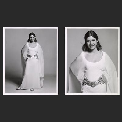 Lot #469 - STAR WARS: A NEW HOPE (1977) - Two Carrie Fisher Publicity Stills and Two 35mm Slides